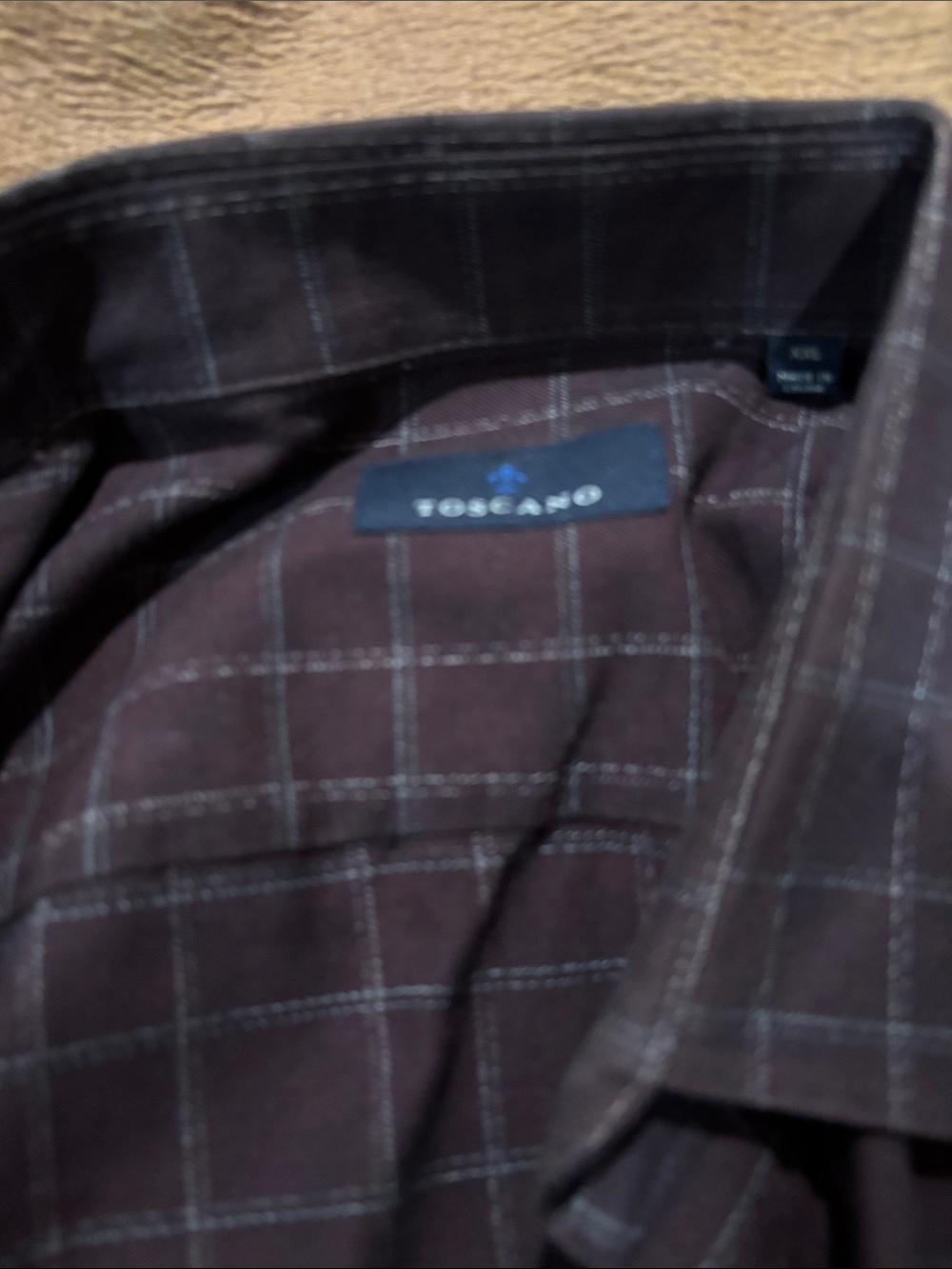 Toscano Men’s Brown Windowpane Dress Shirt